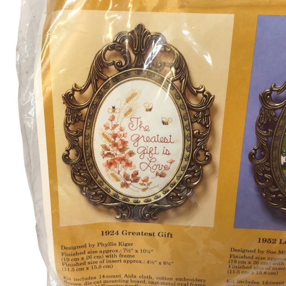 The Greatest Gift is Love Cross Stitch NIP Creative Circle 1924 Floral w/Frame